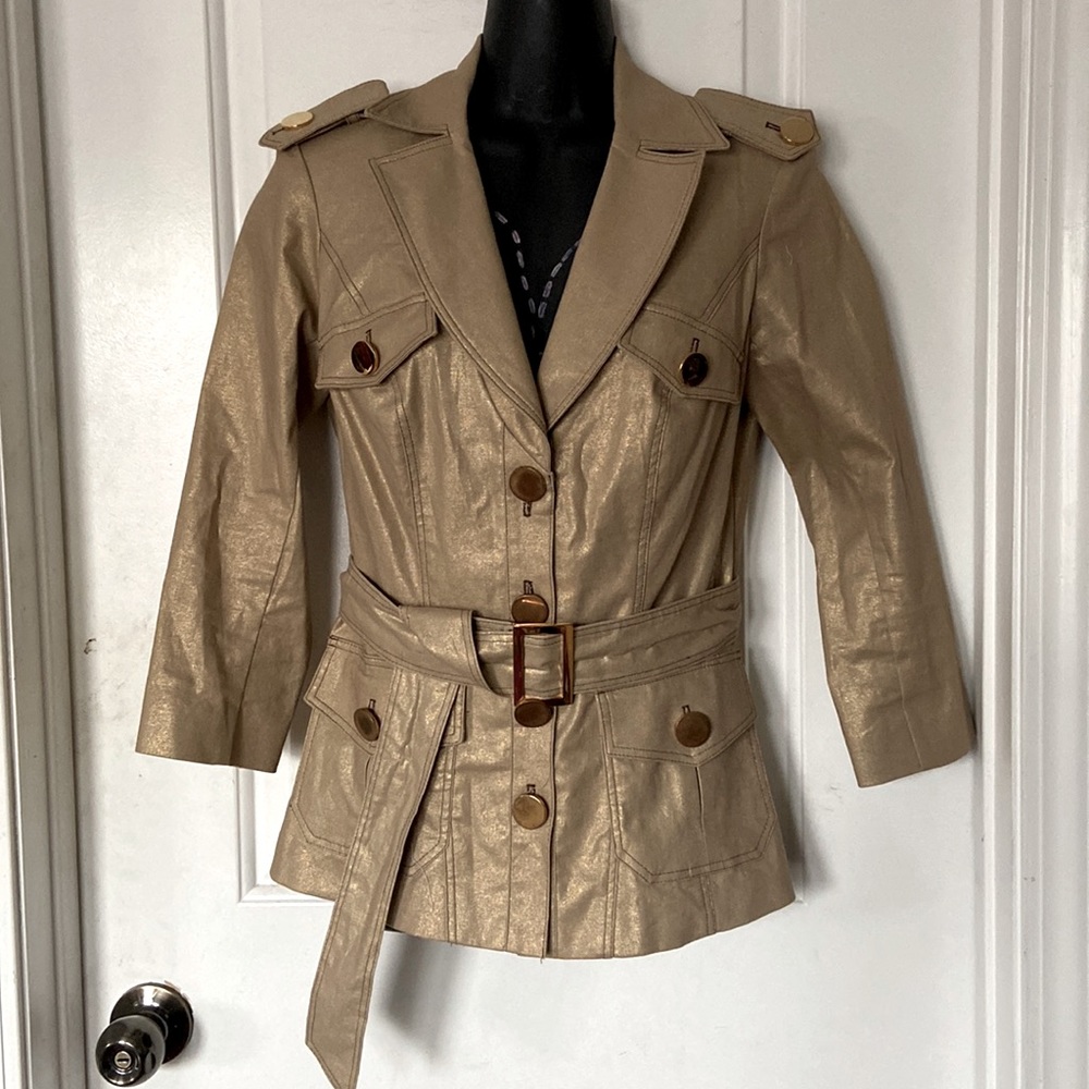 Cache Metallic Gold Linen Jacket With Gold Plated… - image 1